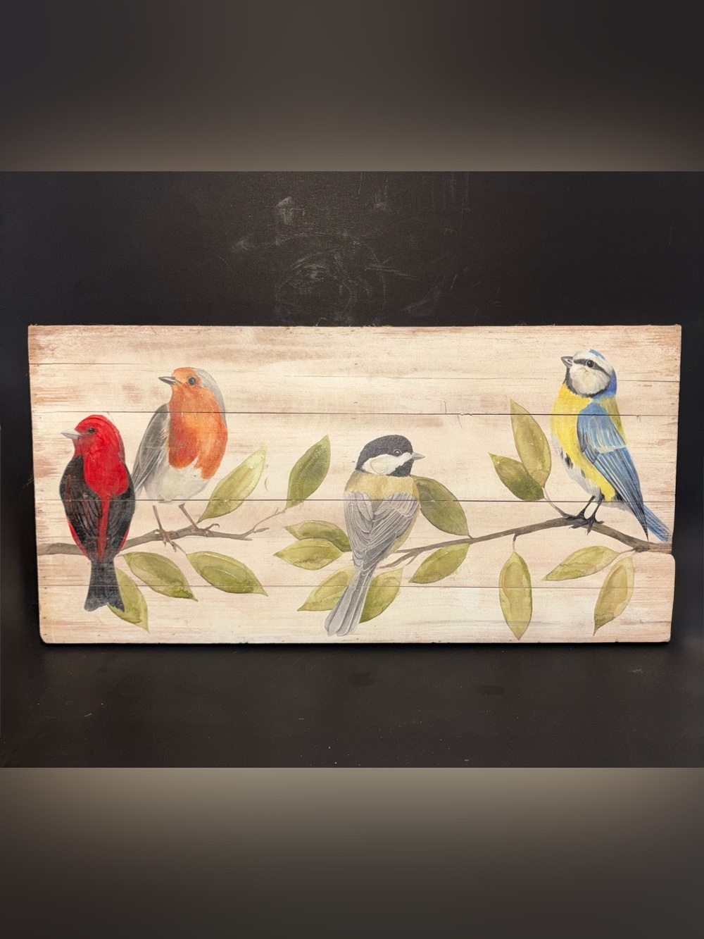 Hand-Painted Wooden Bird Wall Art - Red, Yellow, Green Accents